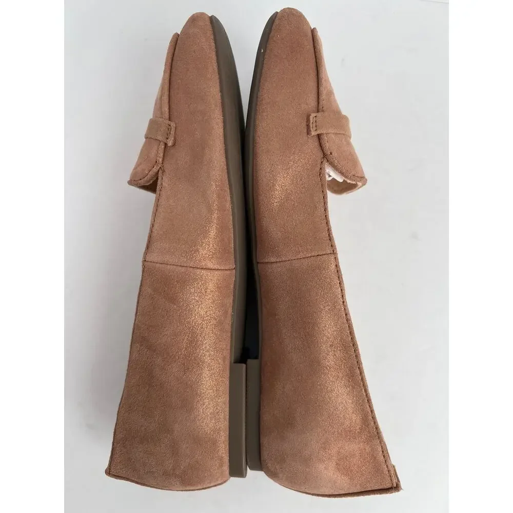 Vionic Hayes Tan Shimmer Suede Square Toe Orthotic Loafer Flats Size 6.5